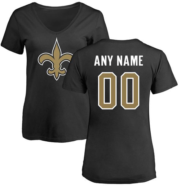 Women New Orleans Saints NFL Pro Line Black Any Name and Number Logo Custom Slim Fit T-Shirt->->Sports Accessory